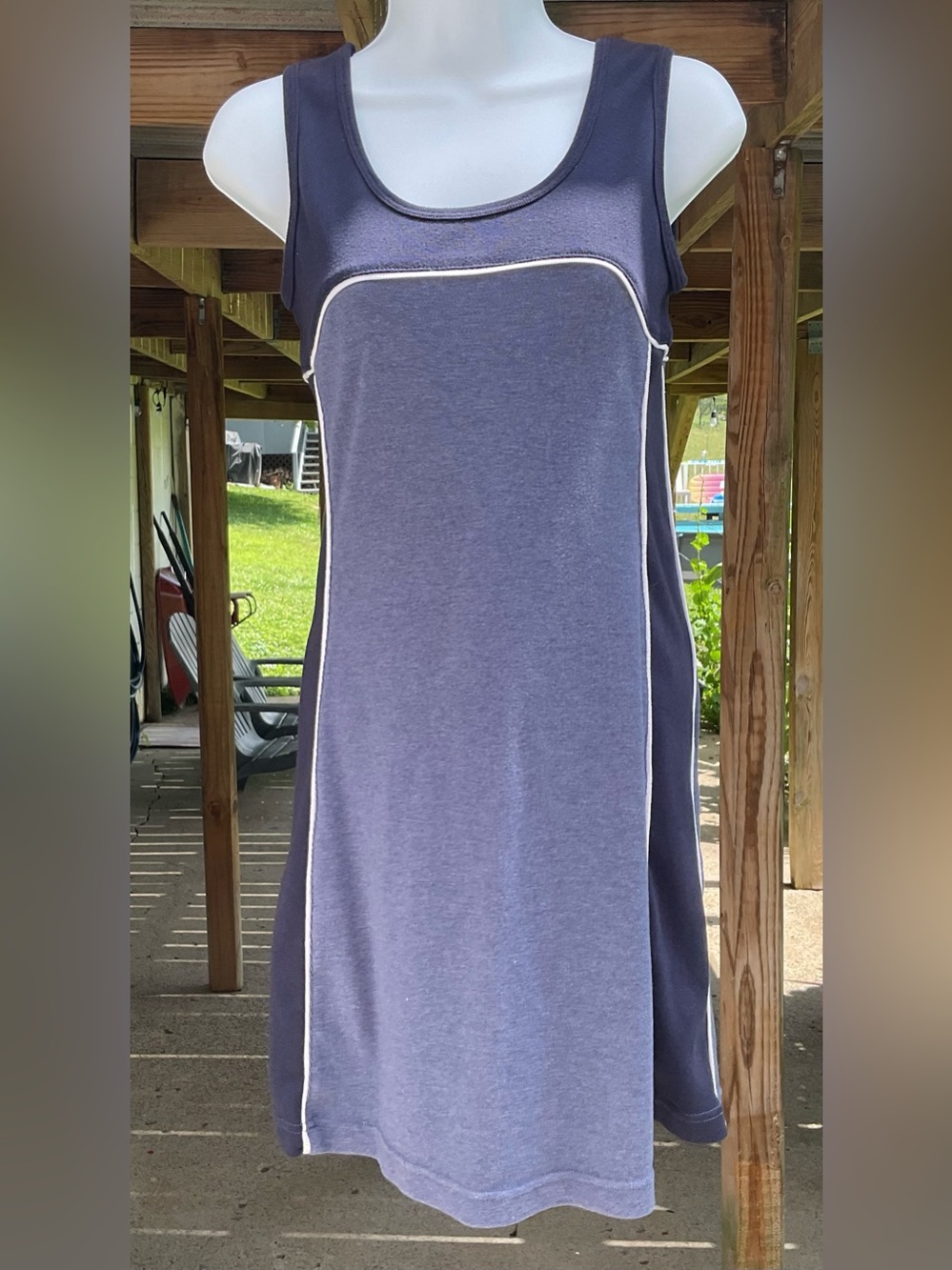 One Step Up Colorblock Tank Dress Medium Blue Sporty Casual Cotton Blend
